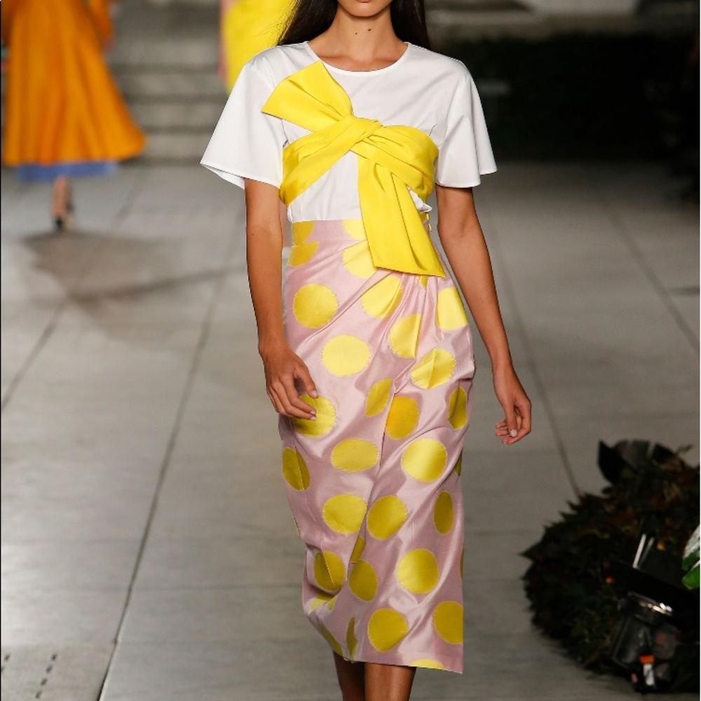 Carolina Herrera Sample Pink & Yellow Polka Dot Skirt Size 8 SS18